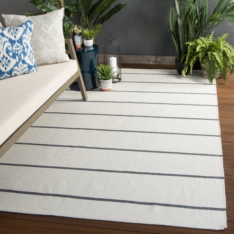 Hadden Striped Handmade Flatweave Ivory/Dark Gray Indoor / Outdoor Area